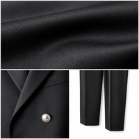 Costume pantalon cigarette pour femme en laine fine 280 GSM, revers cranté, double boutonnage, boutons argentés, OEM XS-5XL