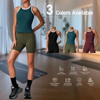 Ensemble de sport YNSEA Fitness color block respirant multi-poches taille haute pour yoga, gym, sport, avec débardeurs côtelés et shorts de cyclisme