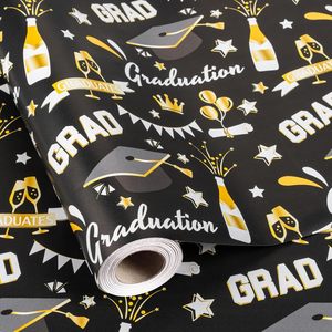 Graduation <b>Wrapping</b> <b>Paper</b> Black Gold 17 Inch X 16.5 Feet Double Side Recyclable For Graduation Gifts Craft - Product Image 1
