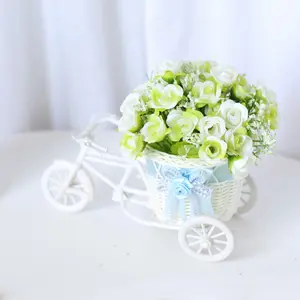 Rattan tricycle rattan tricycle diamond rose artificial plastic flower in vase living room decoration ornaments