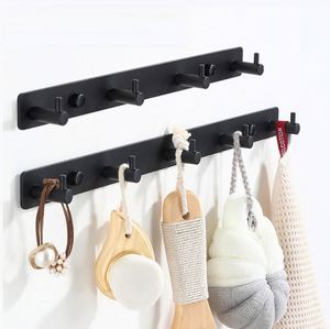 Bedroom Waterproof Key Wall Mounted Hanger Slat Shelf Rack Multifunction Stainless Steel Black 5 <b>Hooks</b> Door Coat <b>Hook</b> <b>Rails</b> for - Product Image 4