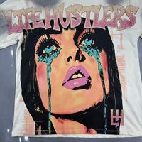Camiseta de Hombre de Alta Calidad con Diseño de Agujeros, Manga Corta, Estampado de Chica Llorando, Estilo Urbano, LIFE HUSTLERS