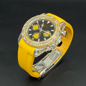 39mm <b>Mens</b> Quartz Chronograph <b>Watch</b> Acrylic Case Enamel Dial Yellow Rubber Strap With VK63 Movement - Product Image 3