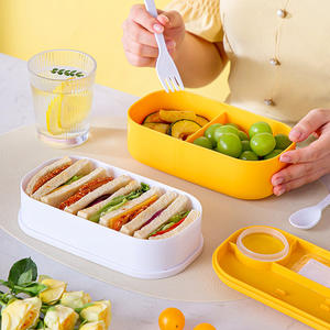 Lonchera de Plástico de Dos Niveles y Dos Compartimentos para Bebés y Niños, con Botella de Agua, Material de Grado Alimenticio, Reutilizable, Venta al Por Mayor - Product Image 2