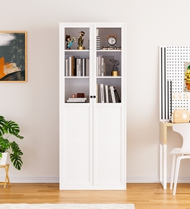 Étagère à livres verticale en métal blanc moderne, bibliothèque, armoire de rangement pour livres avec portes en verre pour le salon - Product Image 4