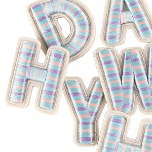 Custom Embroidered Alphabet Letter Patch Iron-on Fabric Badge Pastel Striped Initial Applique for <b>Hats</b> Clothes Bags - Product Image 5