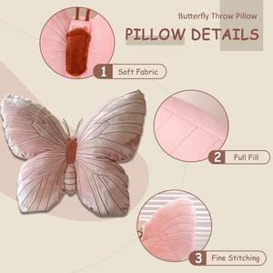 Bantal bentuk kupu-kupu boneka lembut bantal hewan dekoratif beludru mewah merah muda untuk teknik hidup anyaman tempat tidur sofa - Product Image 2