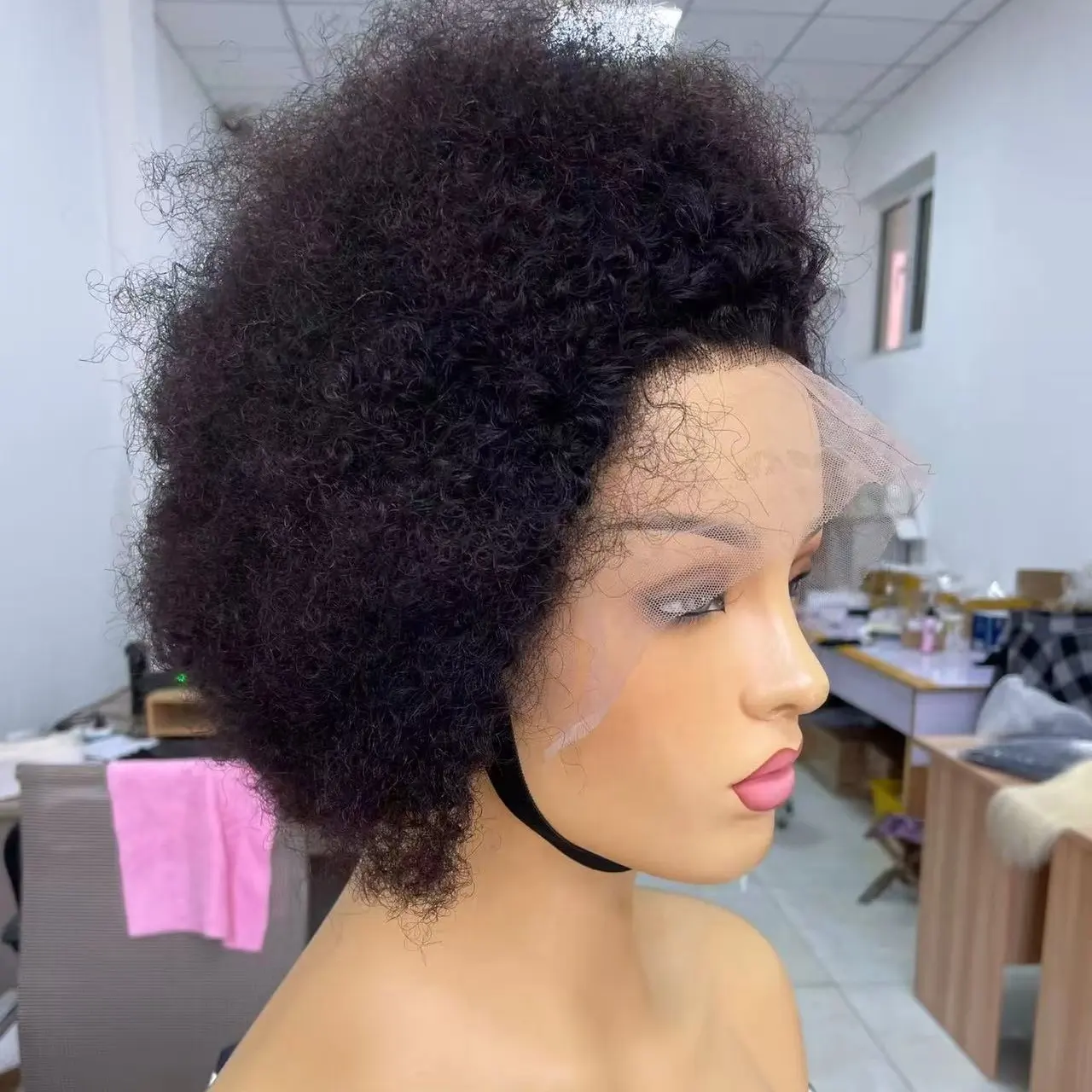 Alia Afro Rambut Manusia Keriting Wig Renda Depan Jual Panas Wig Keriting Afro Keriting dengan Poni Grosir Wig Afro untuk Wanita Kulit Hitam