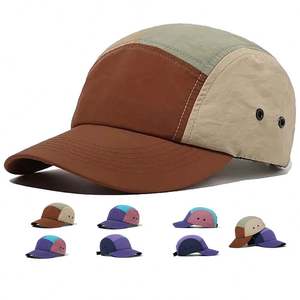Gorra de béisbol unisex de 5 paneles con logo personalizable, 100% algodón, decoración de perlas y visera tipo pico de pato, diseño de bloques de color, modelo común 2026 - Product Image 1