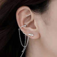 Boucles d'oreilles à clip en argent sterling 925 faites à la main, design original, chaîne à pampilles, hypoallergéniques, sans perçage, cadeau de mariage pour femme