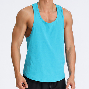 Customized Men's Sporty Gym Fitness Tank Top Spandex/Polyester <b>Blend</b> Quick Drying High Elastic Breathable O-Neck Vest - Product Image 5