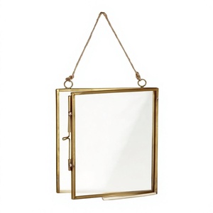 Square Metal <b>Mirror</b> Frame With Rope Hanger Durable Gold Finish <b>Wall</b> Decor - Product Image 1