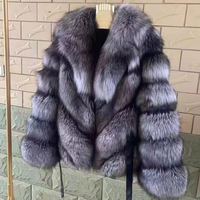 Manteau en fourrure de renard argenté à motif en V pour femme, veste courte de luxe en fourrure de renard blanc, gris, marron, épaisse et authentique pour l'hiver