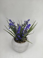 Petite plante artificielle de lavande avec herbe et galets dans un pot en céramique blanc, mini plante en pot pour la décoration de table