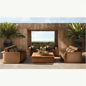 Sassanid Outdoor Distinguished Design Patio Garden Furniture Luxury Hotel Outdoor Space Santiago Solid Teak Lounge Set