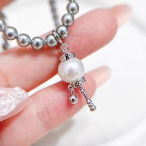 Pendentif en argent WENCHI 10213 S925 avec perles rondes de 8 à 10 mm, accessoires de perles DIY, boucle vide pour collier - Product Image 1