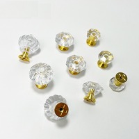 Mini boutons de tiroir en acrylique cristal, poignées décoratives dorées en plastique, quincaillerie de meubles pour armoire de rangement domestique