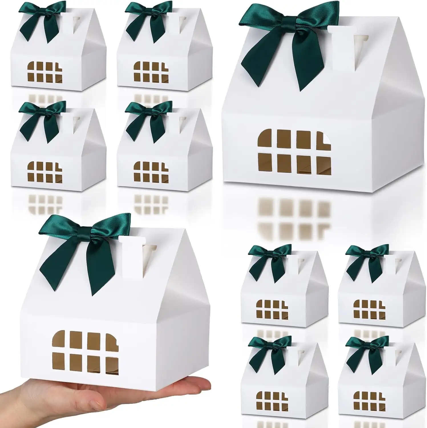กล่องของขวัญพร้อมโบว์36รูปบ้านกล่องขนมกระดาษ4.9 "กล่องขนมสีขาวคุกกี้บิสกิตขนมหวาน