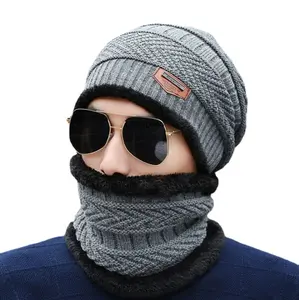 Weiche verdickte Wolle Ski mütze Männer Warme Hüte Hals Warme Winter Wolle Hut Set Frauen Männer Mütze Gestrickte Mütze Schal Set