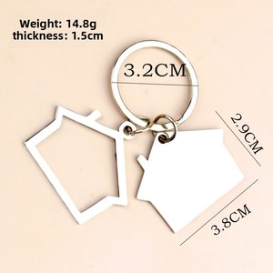 Porte-clés en acier inoxydable en forme de maison à deux étages de dessin animé, gravé, pour clés de voiture, cadeau créatif sur le thème de l'<span class=keywords><strong>immobilier</strong></span> - Product Image 3