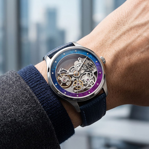 Montre mécanique squelette avec cadran saphir, bracelet en cuir, mouvement interne, logo personnalisé, OEM, fabricant de montres pour micro-marques GM0057 - Product Image 4