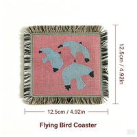 Sous-verre carré en jacquard à motif d'oiseaux, bordure à franges, tissé, pour la décoration de la maison