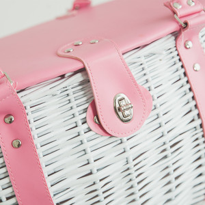 Lovey-cesta de <span class=keywords><strong>mimbre</strong></span> de color blanco teñido, <span class=keywords><strong>cajas</strong></span> de almacenamiento con tapa de PU rosa con Forro rosa - Product Image 2