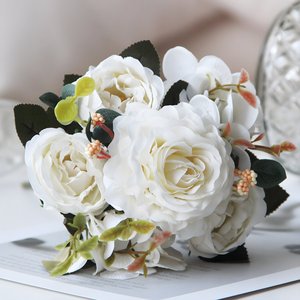 Bouquet <span class=keywords><strong>de</strong></span> fleurs artificielles <span class=keywords><strong>de</strong></span> style européen rétro, hortensia, pivoine, <span class=keywords><strong>hibiscus</strong></span>, <span class=keywords><strong>rose</strong></span>, décoration <span class=keywords><strong>de</strong></span> mariage à domicile, arrangement floral - Product Image 1