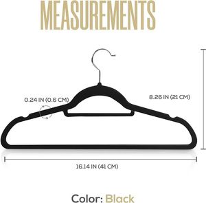 Luxury Low Price Velvet Felt Non Slip Clothes Hangers 50 Pack - Ultra Slim & Space Saving - Heavy Duty Swivel <b>Black</b> <b>Hook</b> for Clo - Product Image 2