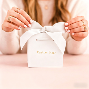 Luxury OEM Eco-Friendly <b>Biodegradable</b> Waterproof Jewelry Paperboard Small Shopping Bag with Ribbon Handle UV Printed Custom Logo - Product Image 2