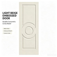 Portes intérieures en bois gaufré beige clair, motif cercle concentrique double en relief mat, pour décoration intérieure minimaliste française de style crème