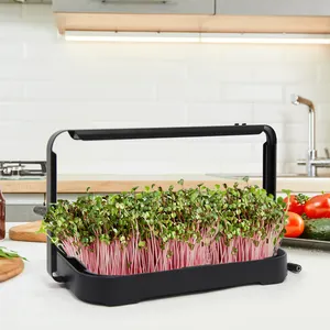 Bandeja hidropônica para plantador de sementes de vegetais, sistema de cultivo microgreen com tampa preta, tapete de cultivo, saco e luz para jardim interno