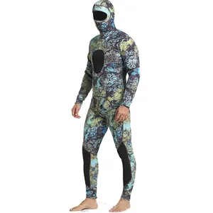 Personalized Fishing Hood Blue 2 Piece Scuba Diving Wetsuit Camo 7.0mm Spearfishing Wetsuits