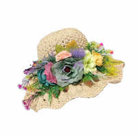 Topi Rumput Alami Anyaman Tangan Musim Panas, Pelindung Matahari Pantai, Dapat Dilipat, Hiasan Bunga, Lingkar Kepala 48-50cm, Langsung dari Pabrik