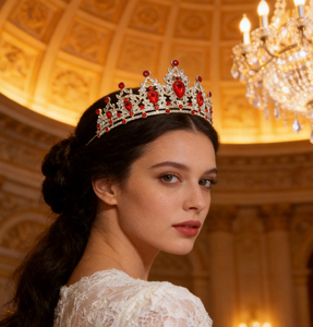 Lussuoso Copricapo Nuziale in Lega, Corona Barocca, Tiara da Regina con Strass, Accessorio Diadema per Matrimonio - Product Image 5