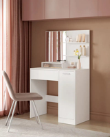 Coiffeuse de chambre moderne en bois avec miroir éclairé par LED et tabouret