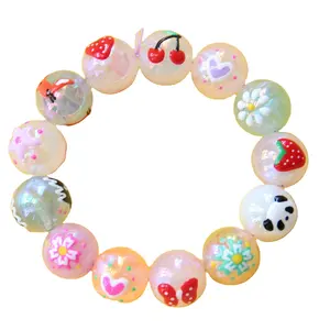Cartoon Pattern Childishness Painted Round Plastic Charm Beads with Hole For Kids Jewelry Ornaments