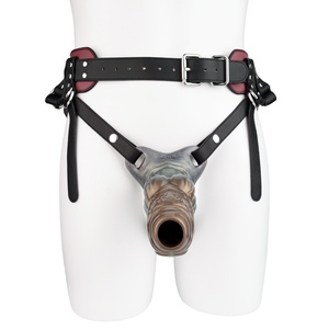Open-end 6cm Dia Ejaculation Sleeves Fantasy Silicone Penis Extender with Three-Point Adjustable <b>Leather</b> <b>Harness</b> Girth Enhancer - Product Image 2
