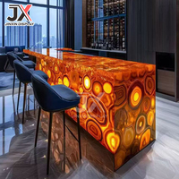 Comptoir de réception rectangulaire en résine transparente de luxe moderne personnalisé, table de bar en cristal, comptoir de restaurant avec éclairage LED, vitrines