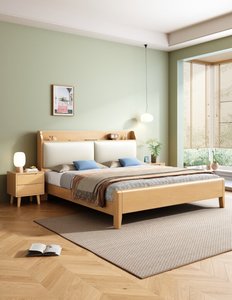 Cadre de lit en bois massif naturel de haute qualité avec tête de lit de rangement et coussin rembourré, lit plateforme moderne pour chambre à coucher - Product Image 1