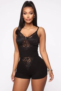 SFY1507 Set <span class=keywords><strong>Pigiama</strong></span> da <span class=keywords><strong>Donna</strong></span> di Alta Qualità in <span class=keywords><strong>Tinta</strong></span> <span class=keywords><strong>Unita</strong></span> con Pizzo, Top con Spalline + Pantaloncini Traspiranti, <span class=keywords><strong>Pigiama</strong></span> Sexy da <span class=keywords><strong>Donna</strong></span> - Product Image 2
