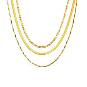 Fashion Layered Gold Chain Necklace Multi Layer Snake Bone Box Chain For Women Geometric Design ZN1013G - Product Image 5