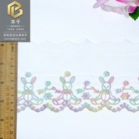 LEIXUSI 9,5 cm Bordure en dentelle brodée dégradé arc-en-ciel, motif floral lapin pour robe victorienne enfant, couture DIY