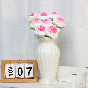 Hoa hồng nhân tạo dệt kim thủ công móc len làm hoa cưới bó hoa tự làm quà tặng - Product Image 5