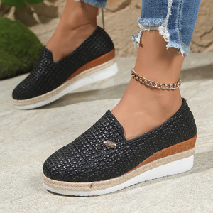 Zapatos Planos de Plataforma con Cordones de Cáñamo, Estilo Otoñal, Tejidos, Talla Grande, Estilo Europeo Americano para Mujer - Product Image 1