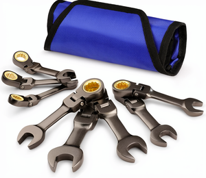 WORKPRO 8 Piece Flex Head Stubby <b>Ratcheting</b> Combination Wrench Set Metric 9-17 mm 72-Teeth CRV Nickel Plating Rolling Pouch - Product Image 1