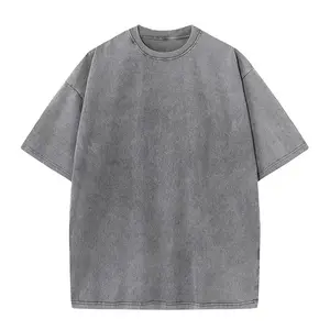 Camiseta lavada con ácido Vintage con logotipo personalizado para hombre, camiseta de gran tamaño en blanco de algodón pesado desgastado, Camiseta 100% de algodón para hombre