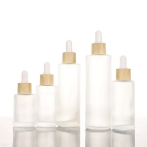 Leerer Luxus 1 Oz 2 Oz Schulter applikator Haaröl Serum Tropf flaschen Glas Kosmetik behälter mit Bambus kappe