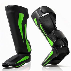 Protège-tibias en cuir noir et rouge, protection professionnelle du cou-de-pied, fermeture réglable à boucle auto-agrippante pour adultes, Muay Thai MMA - Product Image 5