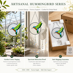 Kolibri-Gartenkunst 7,1 Zoll Lebendige Glasdekoration Natur-Sonnenfänger Großhandel OEM BSCI-Geprüfte Fertigstellungsbereitschaft - Product Image 3